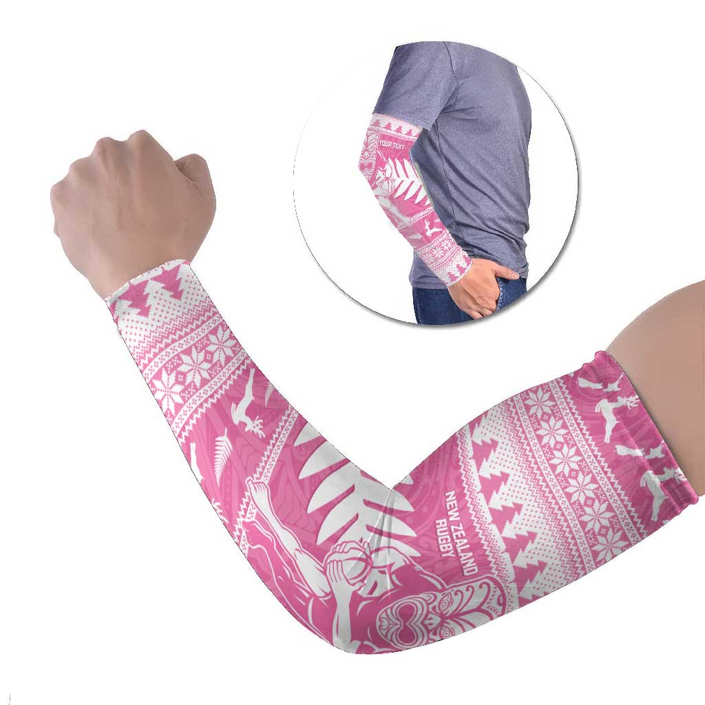 New Zealand Christmas Rugby Personalised Arm Sleeves Meri Kirihimete All Black Maori Pink Version LT14 Set of 2 Pink - Polynesian Pride