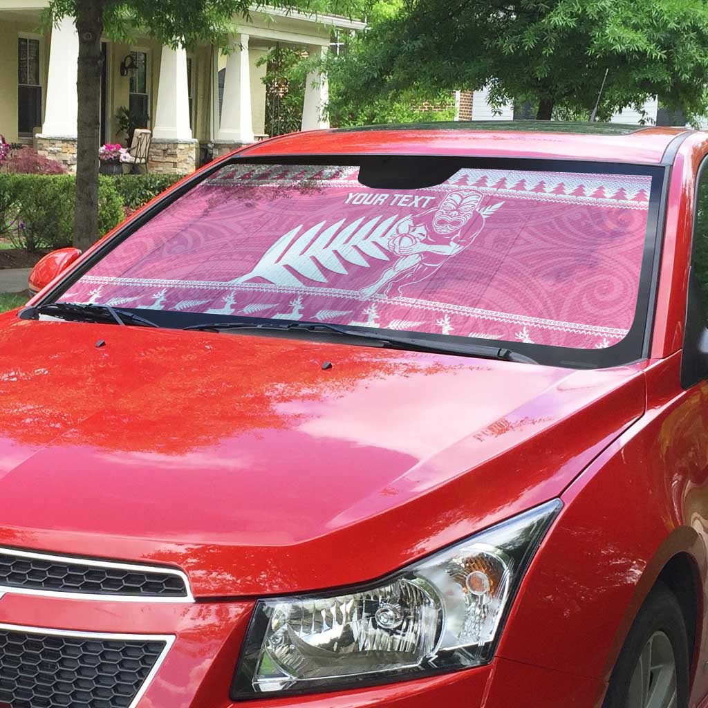 New Zealand Christmas Rugby Personalised Auto Sun Shade Meri Kirihimete All Black Maori Pink Version LT14 - Polynesian Pride