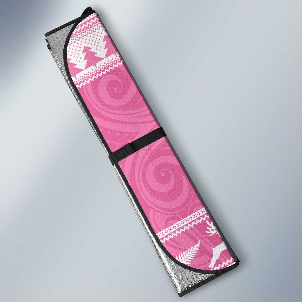 New Zealand Christmas Rugby Personalised Auto Sun Shade Meri Kirihimete All Black Maori Pink Version LT14 - Polynesian Pride