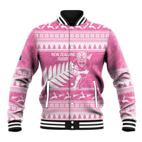 New Zealand Christmas Rugby Personalised Baseball Jacket Meri Kirihimete All Black Maori Pink Version LT14 Unisex Pink - Polynesian Pride