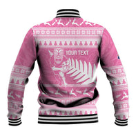 New Zealand Christmas Rugby Personalised Baseball Jacket Meri Kirihimete All Black Maori Pink Version LT14 - Polynesian Pride