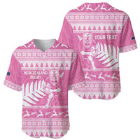 New Zealand Christmas Rugby Personalised Baseball Jersey Meri Kirihimete All Black Maori Pink Version LT14 - Polynesian Pride