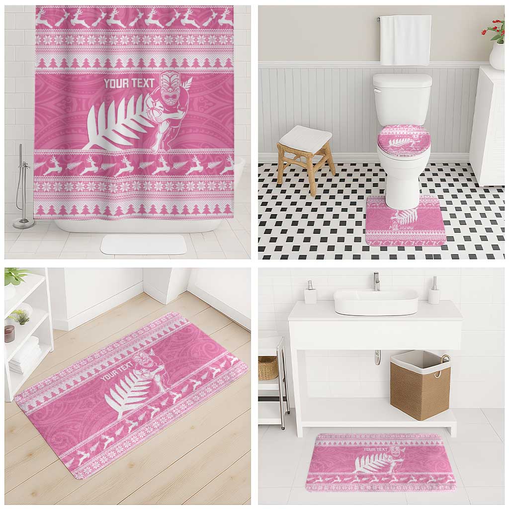New Zealand Christmas Rugby Personalised Bathroom Set Meri Kirihimete All Black Maori Pink Version LT14 - Polynesian Pride