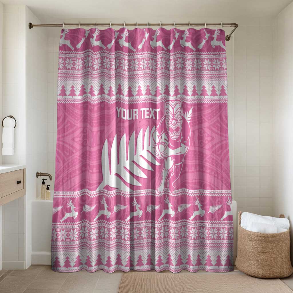 New Zealand Christmas Rugby Personalised Bathroom Set Meri Kirihimete All Black Maori Pink Version LT14 Shower Curtain Only Pink - Polynesian Pride