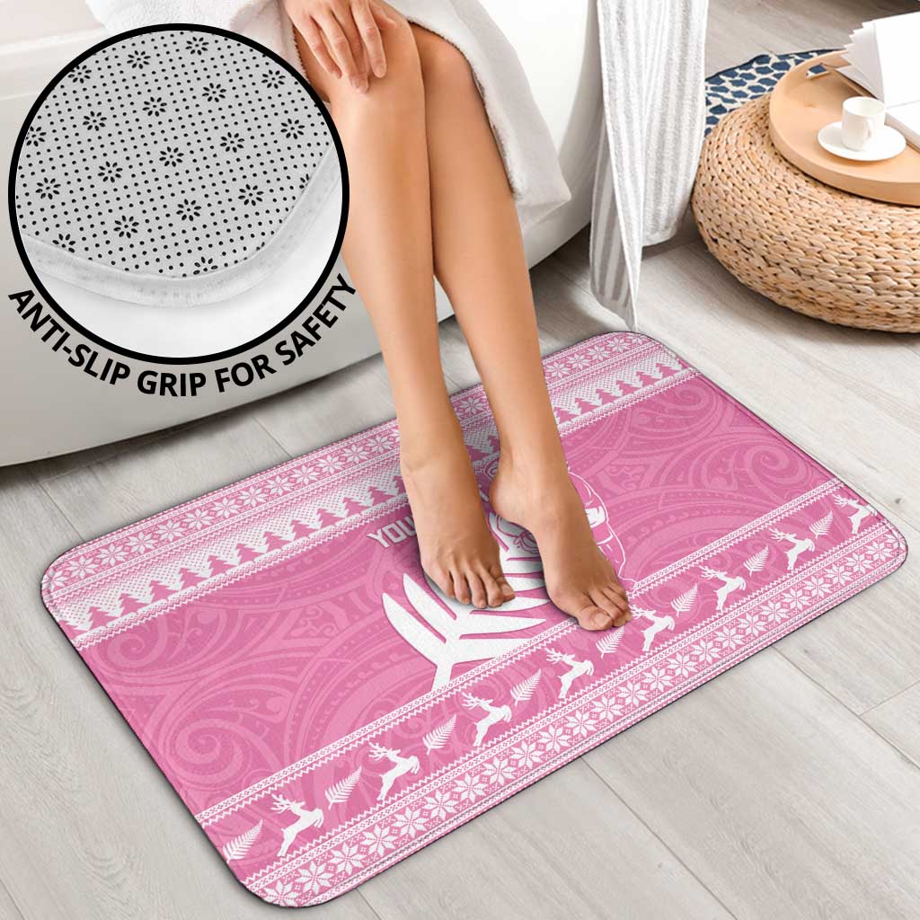 New Zealand Christmas Rugby Personalised Bathroom Set Meri Kirihimete All Black Maori Pink Version LT14 - Polynesian Pride
