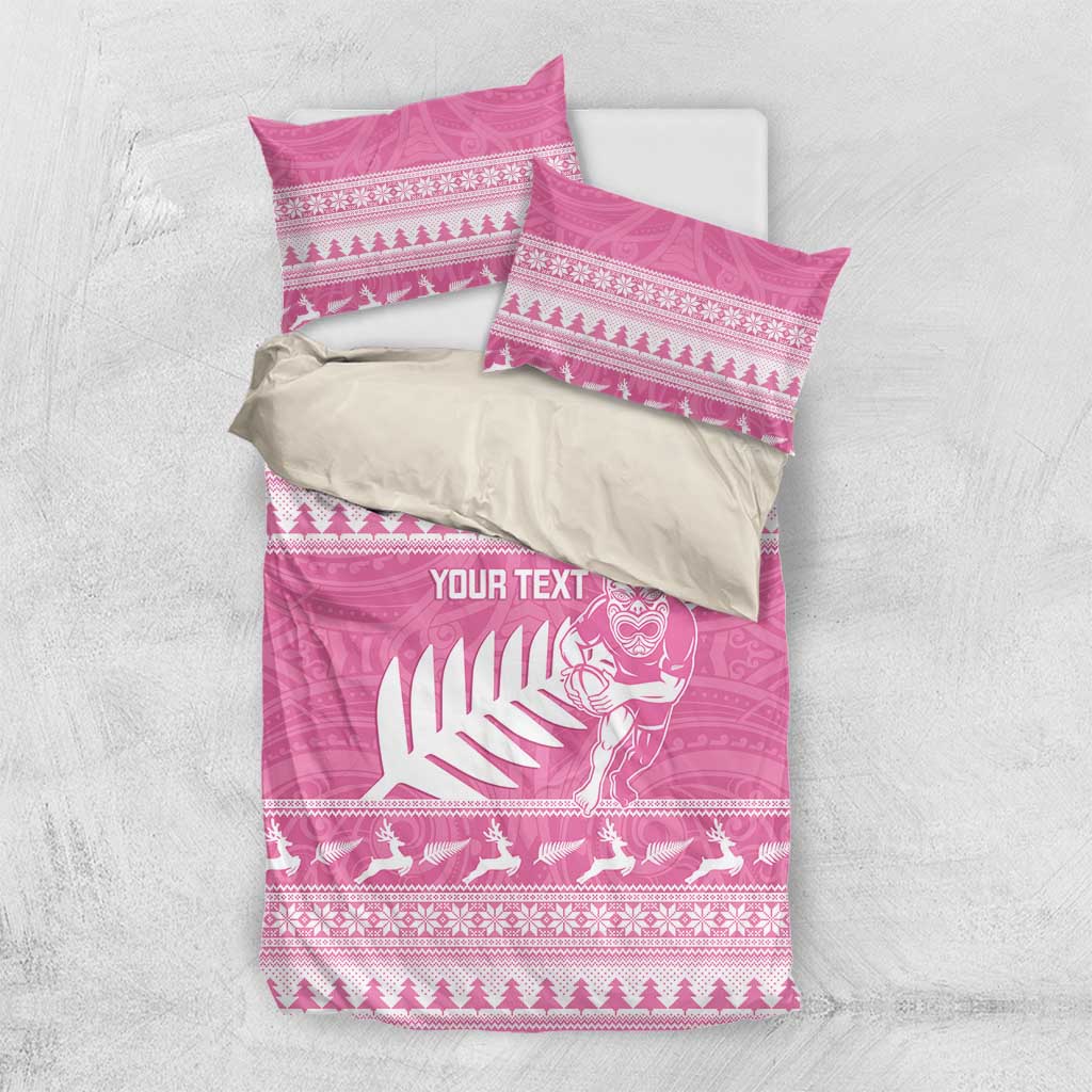 New Zealand Christmas Rugby Personalised Bedding Set Meri Kirihimete All Black Maori Pink Version - Polynesian Pride