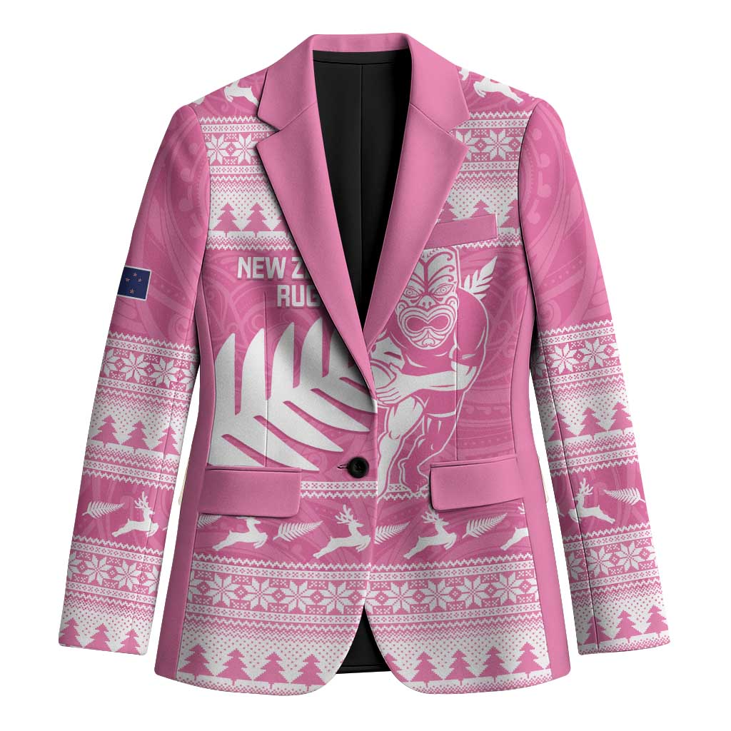 New Zealand Christmas Rugby Personalised Blazer Meri Kirihimete All Black Maori Pink Version LT14 Unisex Pink - Polynesian Pride