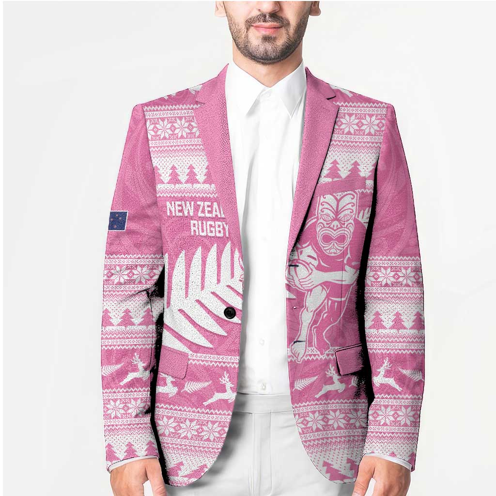 New Zealand Christmas Rugby Personalised Blazer Meri Kirihimete All Black Maori Pink Version LT14 - Polynesian Pride