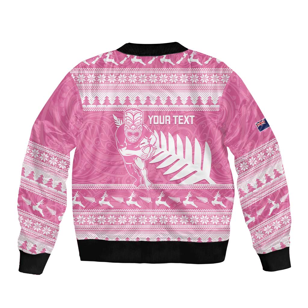New Zealand Christmas Rugby Personalised Bomber Jacket Meri Kirihimete All Black Maori Pink Version LT14 - Polynesian Pride