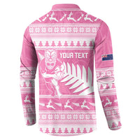 New Zealand Christmas Rugby Personalised Button Sweatshirt Meri Kirihimete All Black Maori Pink Version LT14 - Polynesian Pride