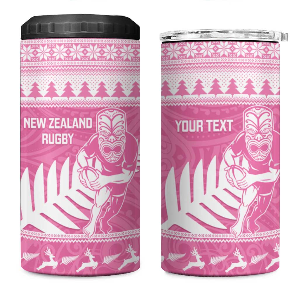 New Zealand Christmas Rugby Personalised 4 in 1 Can Cooler Tumbler Meri Kirihimete All Black Maori Pink Version LT14 One Size: 16 oz Pink - Polynesian Pride