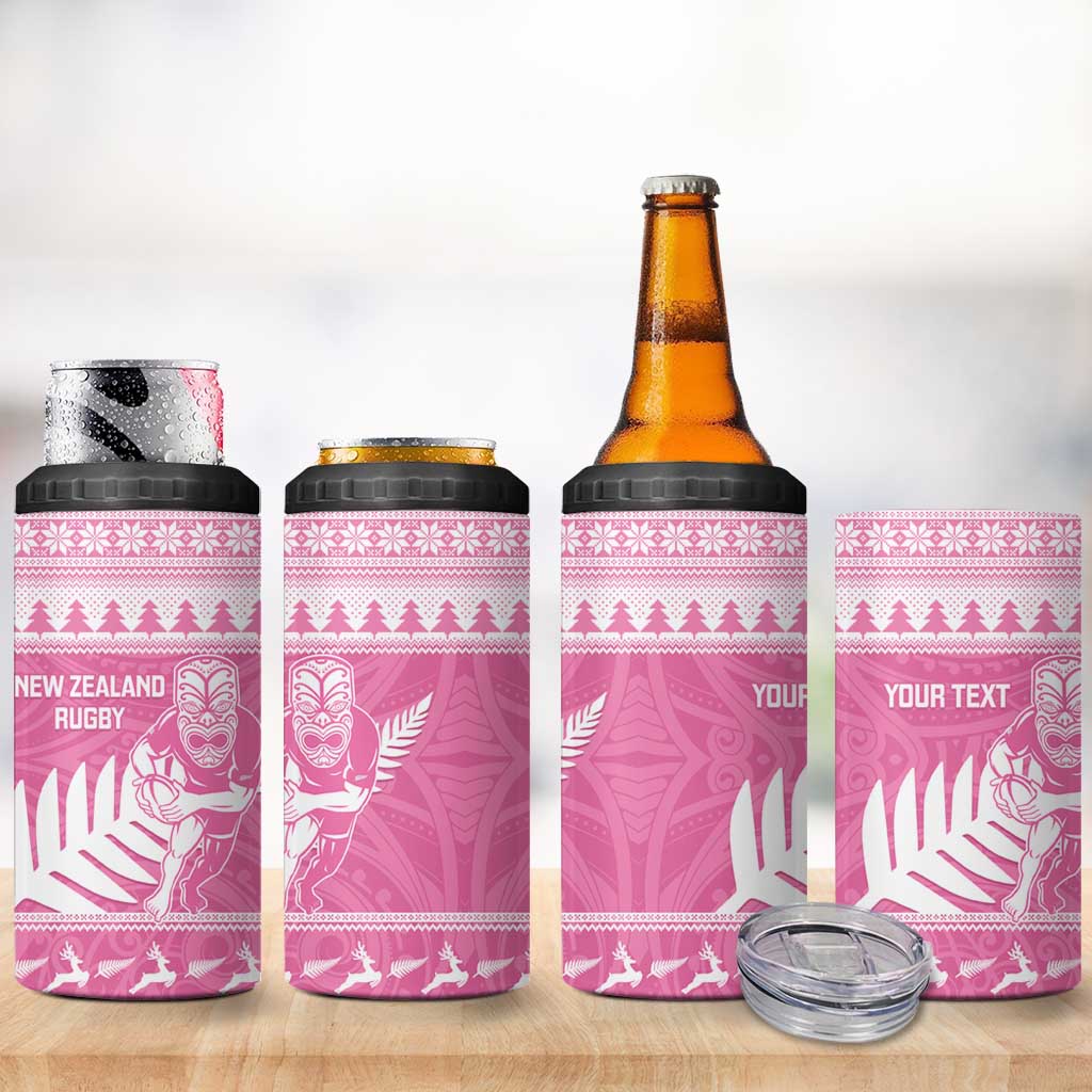 New Zealand Christmas Rugby Personalised 4 in 1 Can Cooler Tumbler Meri Kirihimete All Black Maori Pink Version LT14 - Polynesian Pride