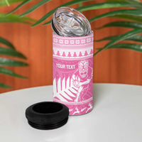 New Zealand Christmas Rugby Personalised 4 in 1 Can Cooler Tumbler Meri Kirihimete All Black Maori Pink Version LT14 - Polynesian Pride