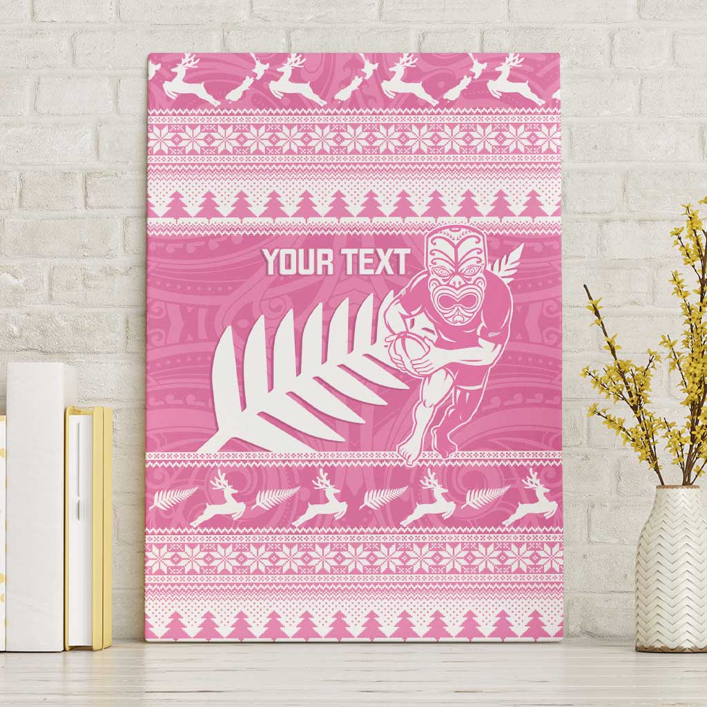 New Zealand Christmas Rugby Personalised Canvas Wall Art Meri Kirihimete All Black Maori Pink Version LT14 Without Frame Pink - Polynesian Pride