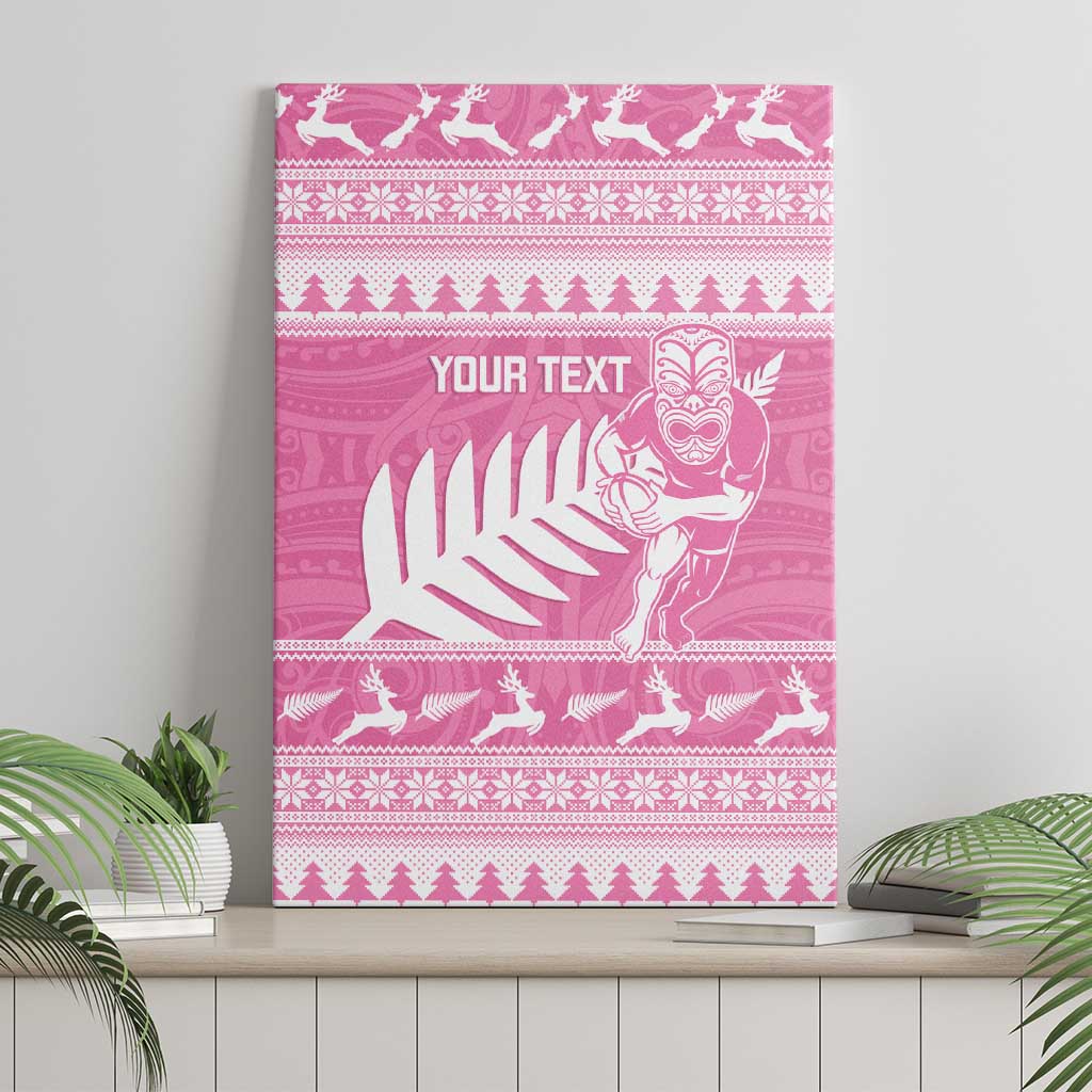 New Zealand Christmas Rugby Personalised Canvas Wall Art Meri Kirihimete All Black Maori Pink Version LT14 - Polynesian Pride