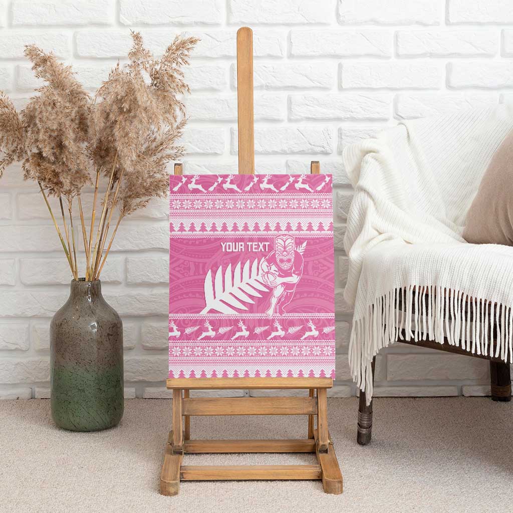 New Zealand Christmas Rugby Personalised Canvas Wall Art Meri Kirihimete All Black Maori Pink Version LT14 - Polynesian Pride