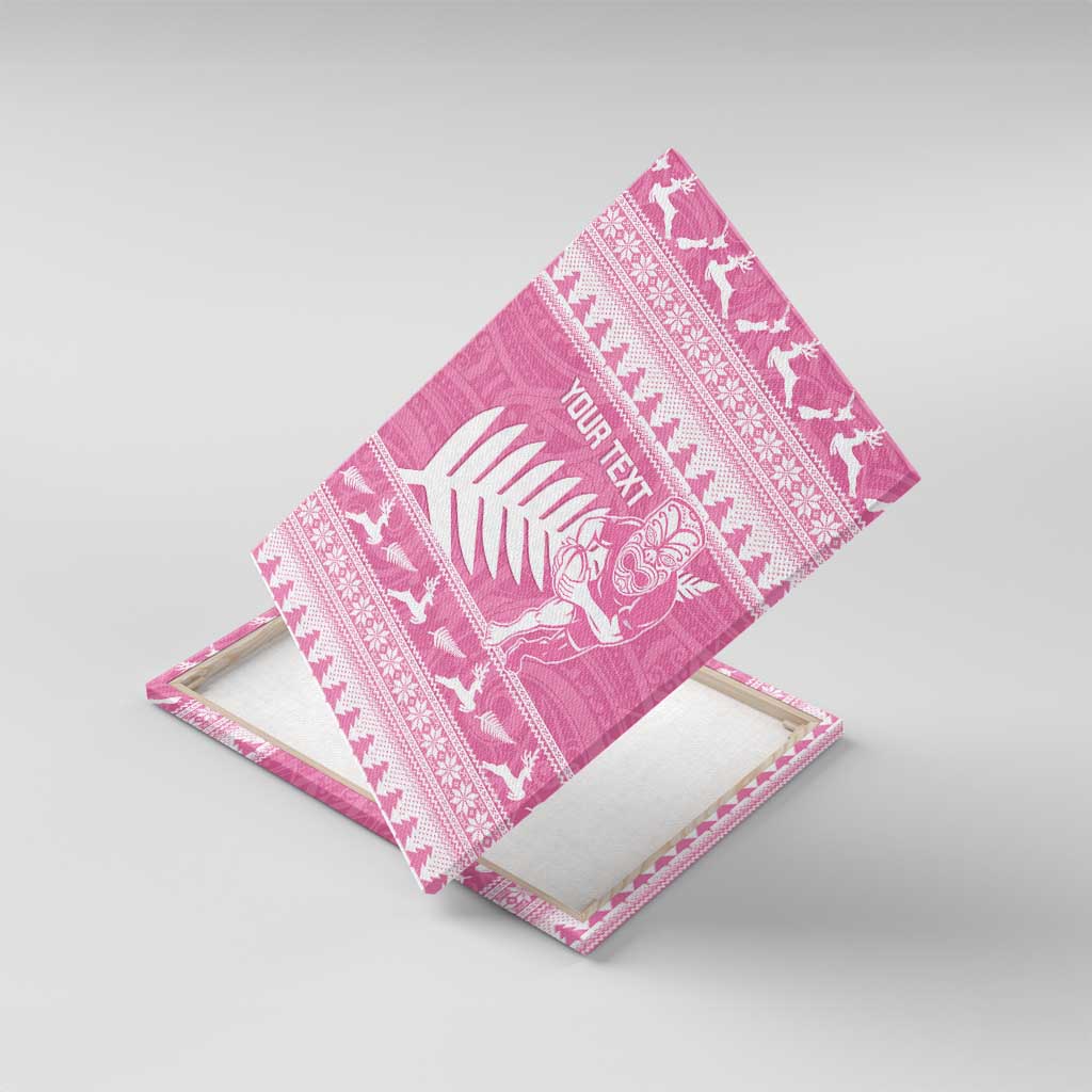 New Zealand Christmas Rugby Personalised Canvas Wall Art Meri Kirihimete All Black Maori Pink Version LT14 With Frame Pink - Polynesian Pride