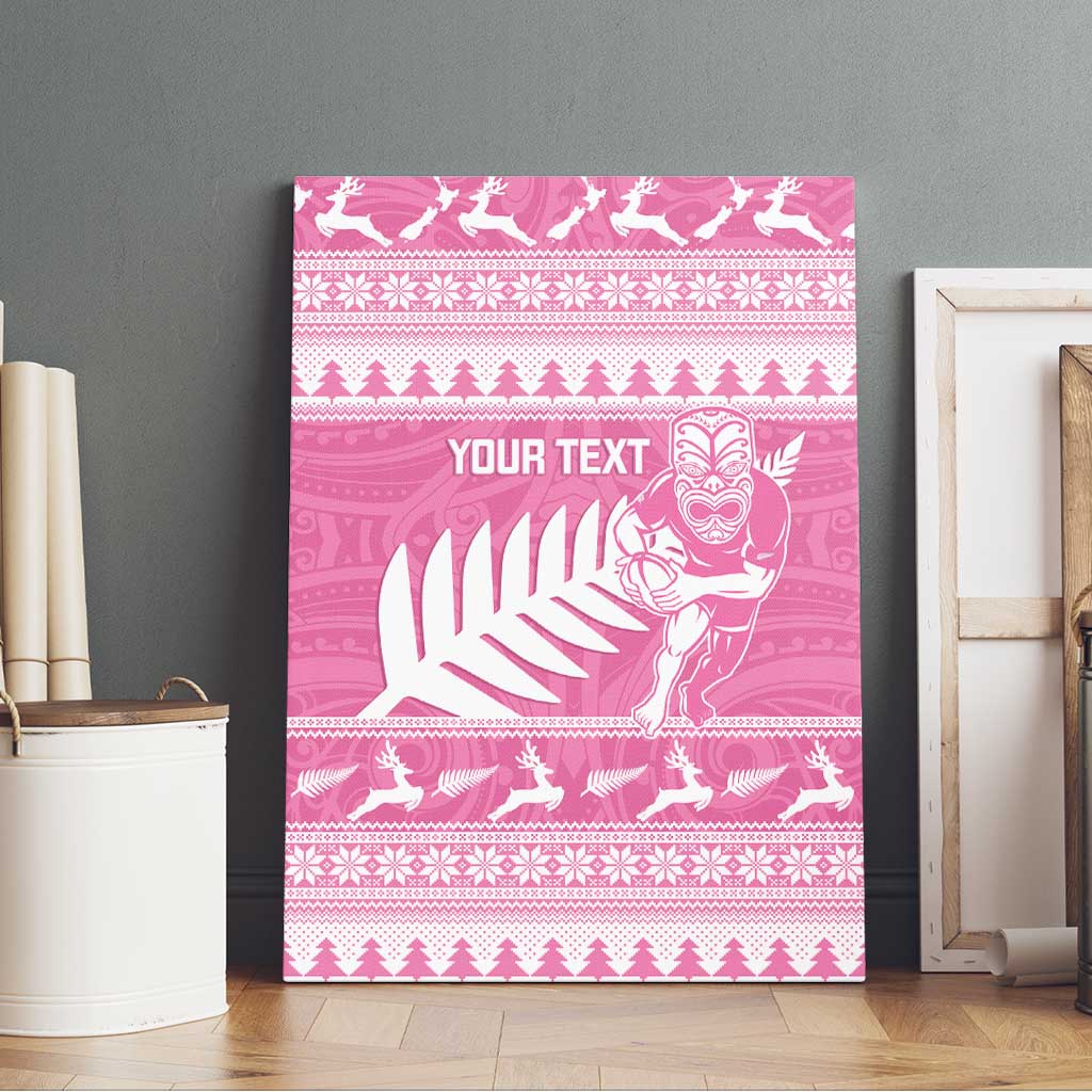 New Zealand Christmas Rugby Personalised Canvas Wall Art Meri Kirihimete All Black Maori Pink Version LT14 - Polynesian Pride