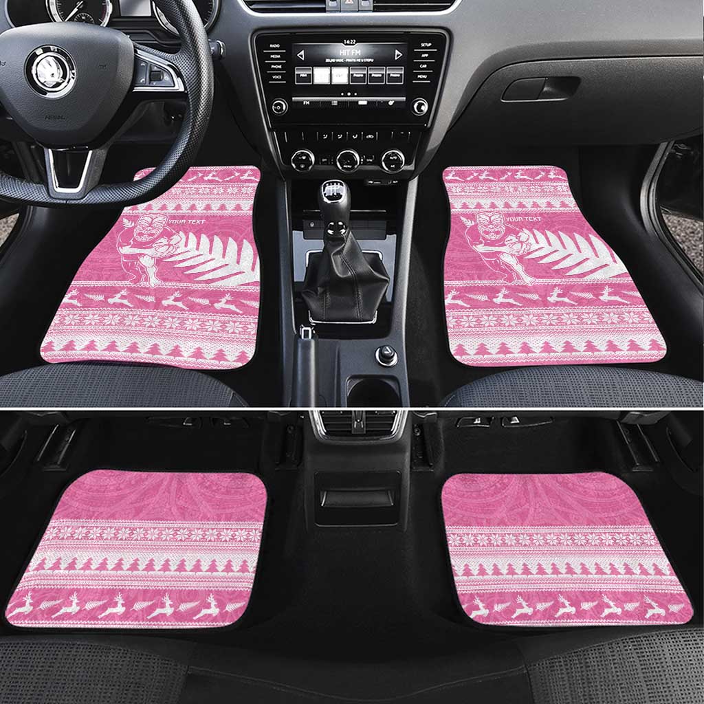 New Zealand Christmas Rugby Personalised Car Mats Meri Kirihimete All Black Maori Pink Version LT14 Set 4pcs Pink - Polynesian Pride
