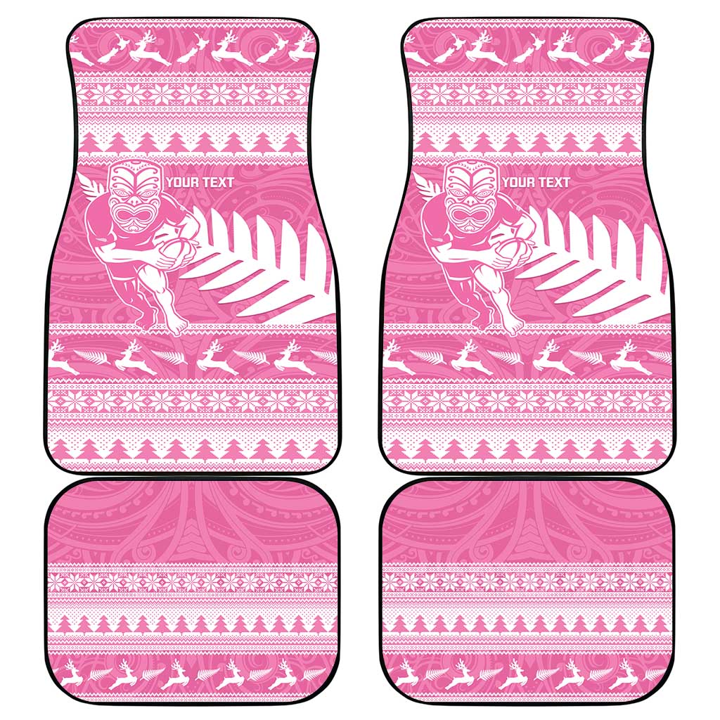New Zealand Christmas Rugby Personalised Car Mats Meri Kirihimete All Black Maori Pink Version LT14 - Polynesian Pride