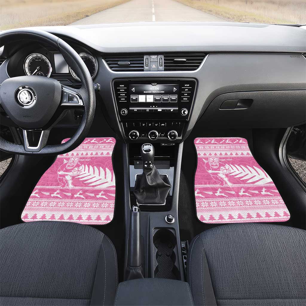 New Zealand Christmas Rugby Personalised Car Mats Meri Kirihimete All Black Maori Pink Version LT14 Set 2pcs - Front Pink - Polynesian Pride