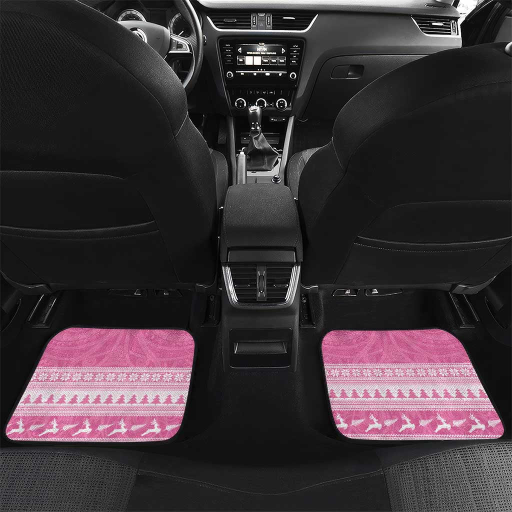 New Zealand Christmas Rugby Personalised Car Mats Meri Kirihimete All Black Maori Pink Version LT14 Set 2pcs - Back Pink - Polynesian Pride
