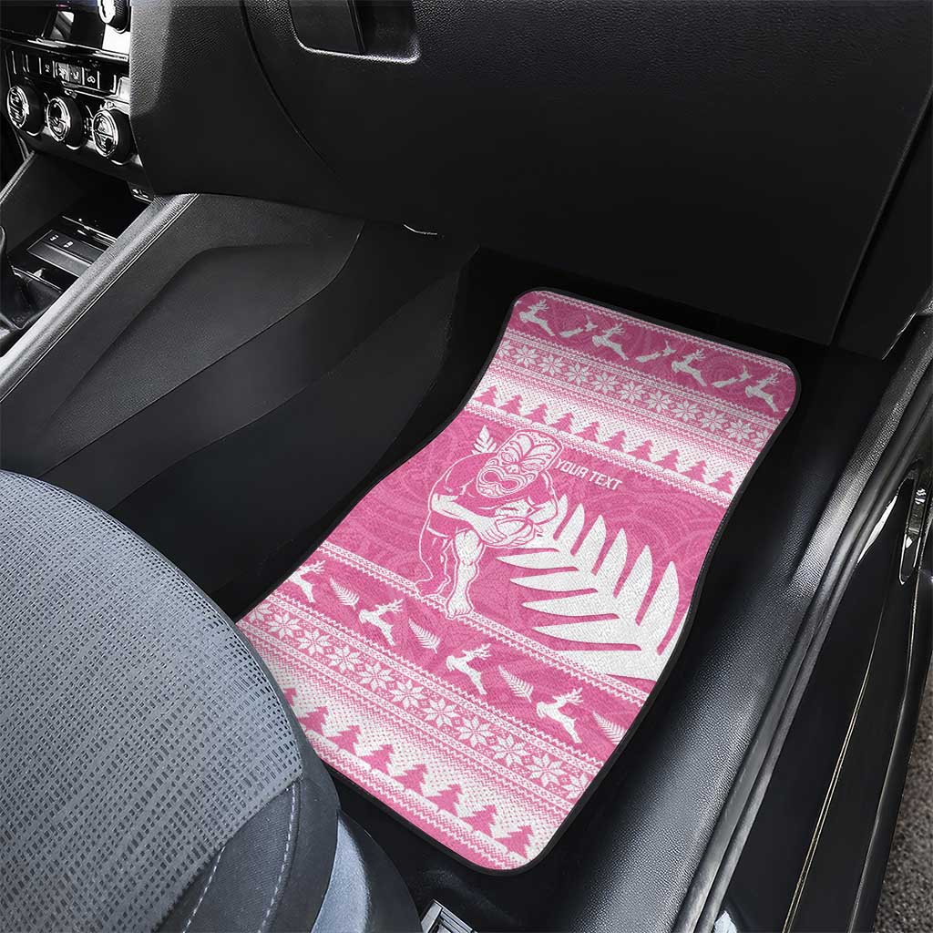 New Zealand Christmas Rugby Personalised Car Mats Meri Kirihimete All Black Maori Pink Version LT14 - Polynesian Pride