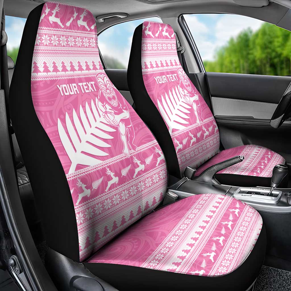 New Zealand Christmas Rugby Personalised Car Seat Cover Meri Kirihimete All Black Maori Pink Version LT14 - Polynesian Pride