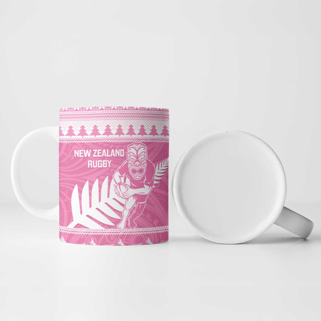 New Zealand Christmas Rugby Personalised Ceramic Mug Meri Kirihimete All Black Maori Pink Version LT14 - Polynesian Pride