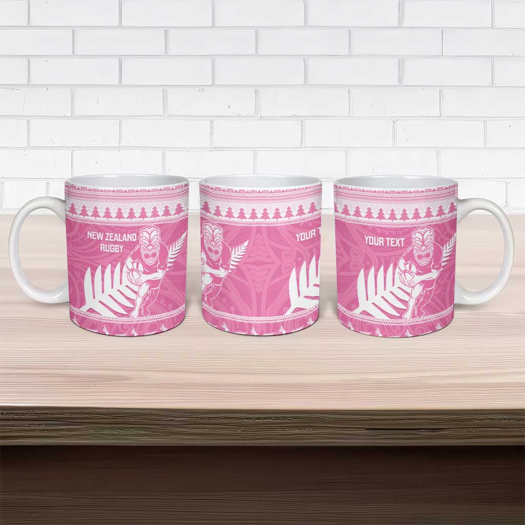 New Zealand Christmas Rugby Personalised Ceramic Mug Meri Kirihimete All Black Maori Pink Version LT14 - Polynesian Pride