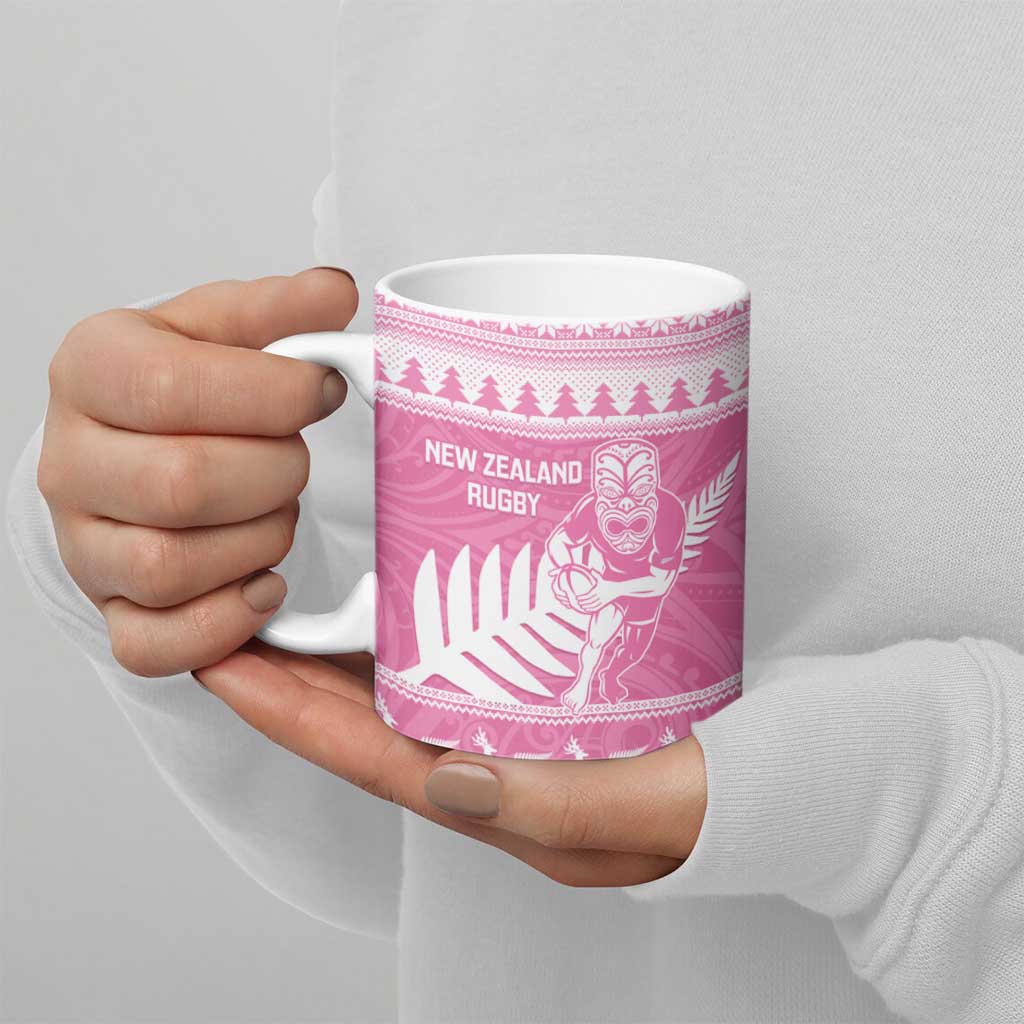 New Zealand Christmas Rugby Personalised Ceramic Mug Meri Kirihimete All Black Maori Pink Version LT14 - Polynesian Pride