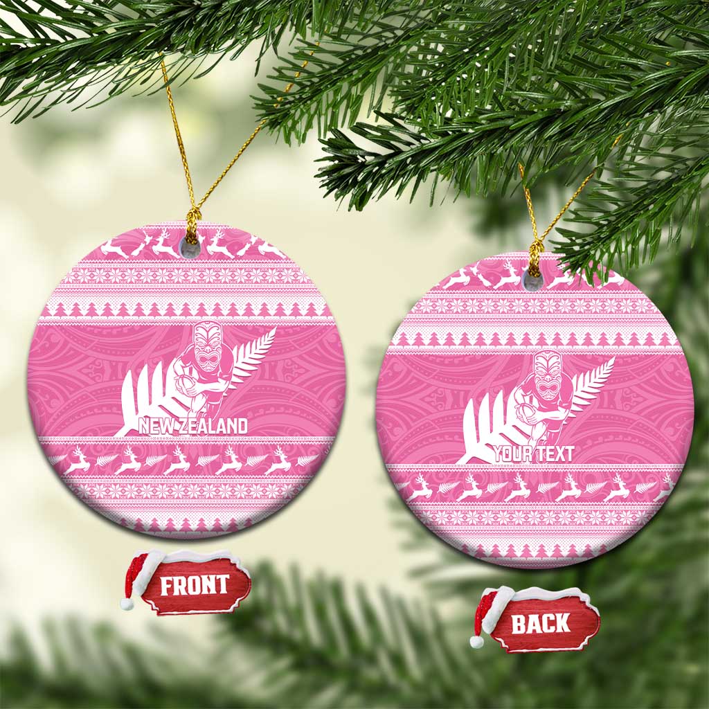 New Zealand Christmas Rugby Personalised Ceramic Ornament Meri Kirihimete All Black Maori Pink Version LT14 Circle Pink - Polynesian Pride