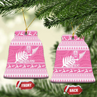 New Zealand Christmas Rugby Personalised Ceramic Ornament Meri Kirihimete All Black Maori Pink Version LT14 Bell Flake Pink - Polynesian Pride