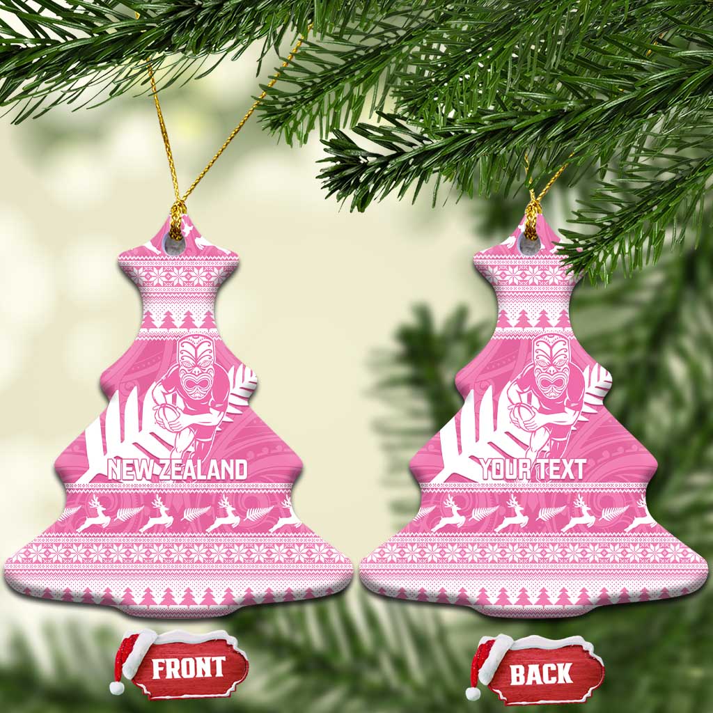 New Zealand Christmas Rugby Personalised Ceramic Ornament Meri Kirihimete All Black Maori Pink Version LT14 Christmas Tree Pink - Polynesian Pride