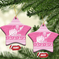 New Zealand Christmas Rugby Personalised Ceramic Ornament Meri Kirihimete All Black Maori Pink Version LT14 Star Pink - Polynesian Pride