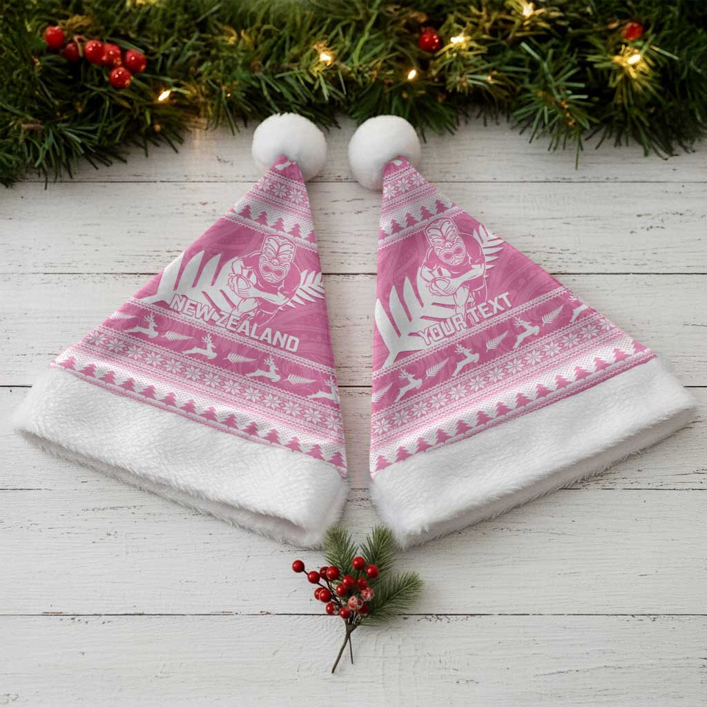 New Zealand Christmas Rugby Personalised Christmas Santa Hat Meri Kirihimete All Black Maori Pink Version LT14 - Polynesian Pride