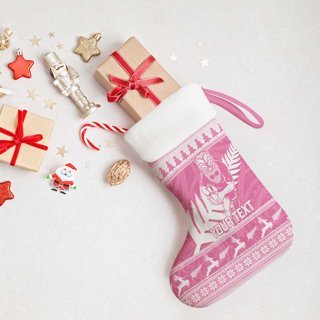 New Zealand Christmas Rugby Personalised Christmas Stocking Meri Kirihimete All Black Maori Pink Version LT14 - Polynesian Pride