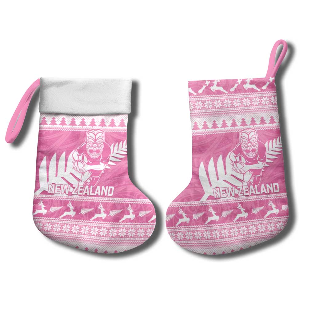 New Zealand Christmas Rugby Personalised Christmas Stocking Meri Kirihimete All Black Maori Pink Version LT14 - Polynesian Pride