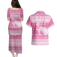 New Zealand Christmas Rugby Personalised Couples Matching Puletasi and Hawaiian Shirt Meri Kirihimete All Black Maori Pink Version LT14 - Polynesian Pride