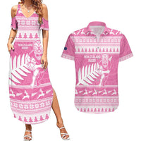 New Zealand Christmas Rugby Personalised Couples Matching Summer Maxi Dress and Hawaiian Shirt Meri Kirihimete All Black Maori Pink Version LT14 Pink - Polynesian Pride