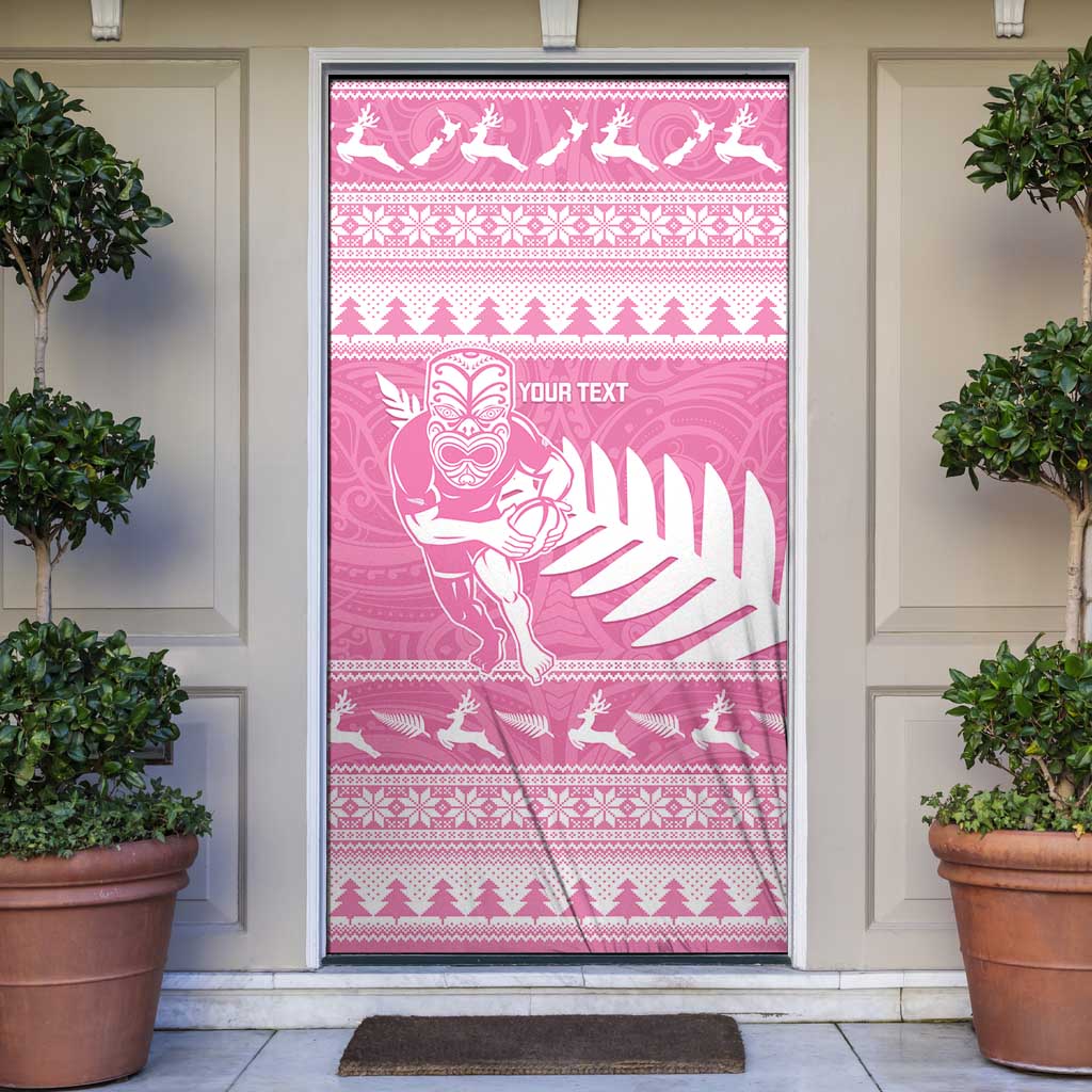 New Zealand Christmas Rugby Personalised Door Cover Meri Kirihimete All Black Maori Pink Version LT14 Pink - Polynesian Pride