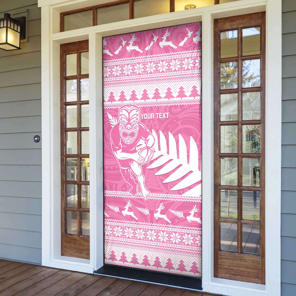 New Zealand Christmas Rugby Personalised Door Cover Meri Kirihimete All Black Maori Pink Version LT14 - Polynesian Pride