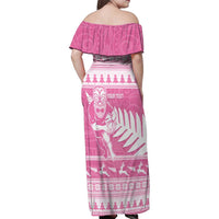 New Zealand Christmas Rugby Personalised Family Matching Off Shoulder Maxi Dress and Hawaiian Shirt Meri Kirihimete All Black Maori Pink Version LT14 - Polynesian Pride