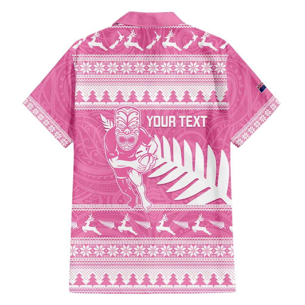 New Zealand Christmas Rugby Personalised Family Matching Summer Maxi Dress and Hawaiian Shirt Meri Kirihimete All Black Maori Pink Version LT14 - Polynesian Pride