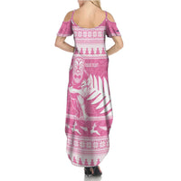 New Zealand Christmas Rugby Personalised Family Matching Summer Maxi Dress and Hawaiian Shirt Meri Kirihimete All Black Maori Pink Version LT14 - Polynesian Pride