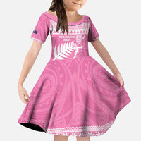 New Zealand Christmas Rugby Personalised Family Matching Tank Maxi Dress and Hawaiian Shirt Meri Kirihimete All Black Maori Pink Version LT14 Daughter's Dress Pink - Polynesian Pride