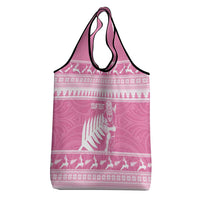 New Zealand Christmas Rugby Personalised Grocery Bag Meri Kirihimete All Black Maori Pink Version LT14 - Polynesian Pride