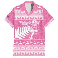New Zealand Christmas Rugby Personalised Hawaiian Shirt Meri Kirihimete All Black Maori Pink Version LT14 Pink - Polynesian Pride
