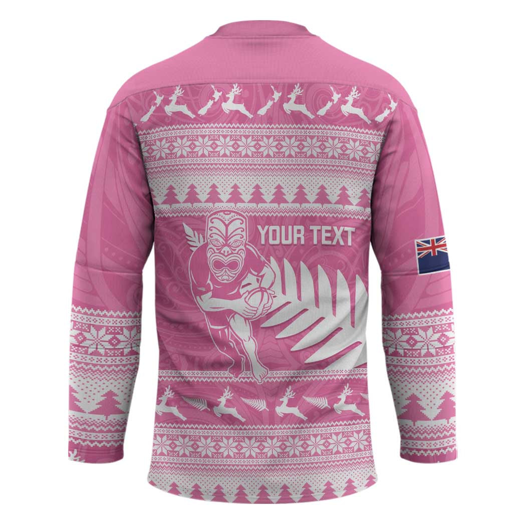 New Zealand Christmas Rugby Personalised Hockey Jersey Meri Kirihimete All Black Maori Pink Version LT14 - Polynesian Pride