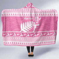 New Zealand Christmas Rugby Personalised Hooded Blanket Meri Kirihimete All Black Maori Pink Version LT14 One Size Pink - Polynesian Pride